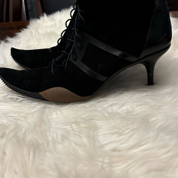 Bally Italy Tesla Black Suede Leather Lace up Heel Women's Boots Size 40 - Picture 5 of 9